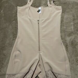 Colombian Faja Beige Shapewear Bodysuit, open gusset,  silicone leg trim, XXL